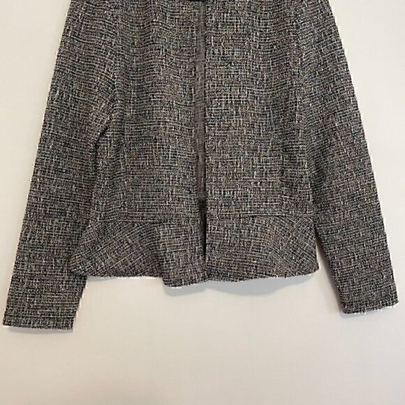 ANN TAYLOR LOFT Outlet Black White Rainbow Tweed Peplum Open Front Blazer Jacket - Picture 3 of 13